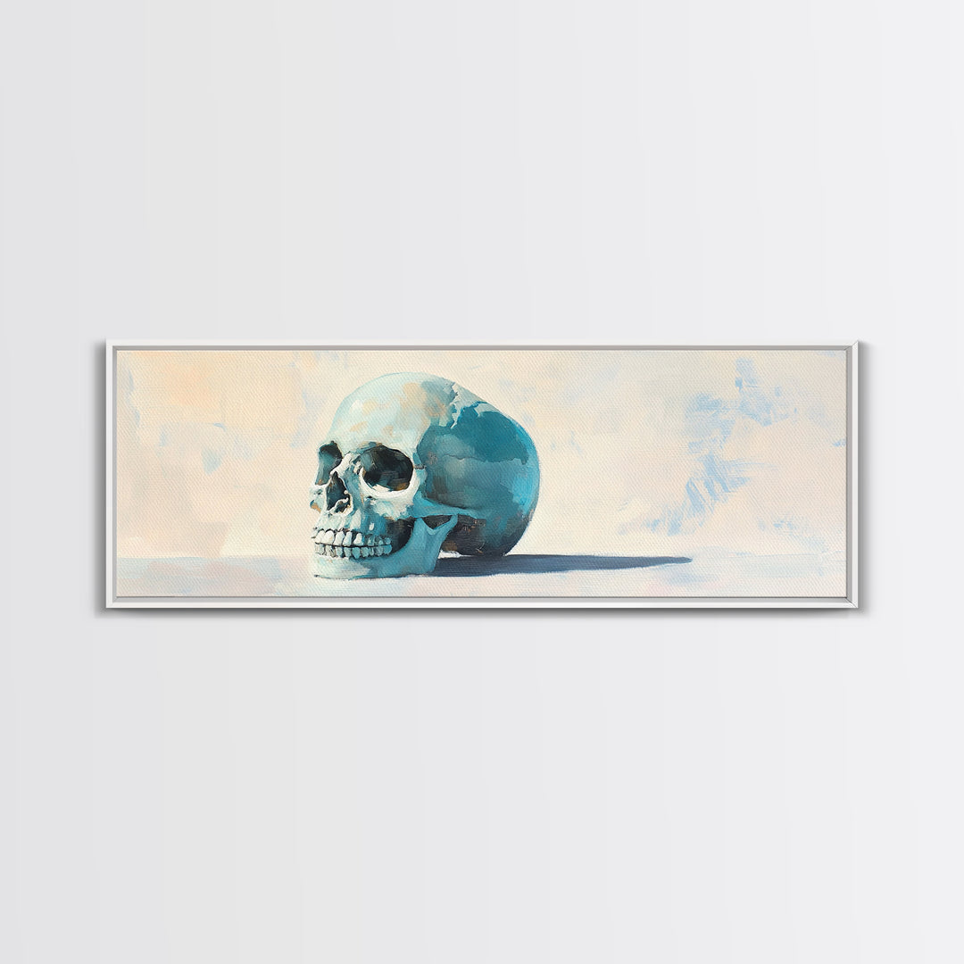 Blue Human Skull Canvas Print, Anatomical Still Life Wall Decor, Medical Office Art, Dark Academia Decor, Gothic Wall Art, Gift For Him