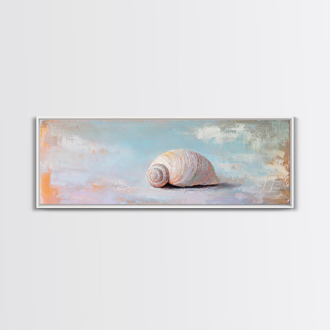 Pastel Seashell On Soft Blue Sand Canvas Print, Coastal Wall Art, Beach House Decor, Ocean Nursery Art, Seaside Gift For Her