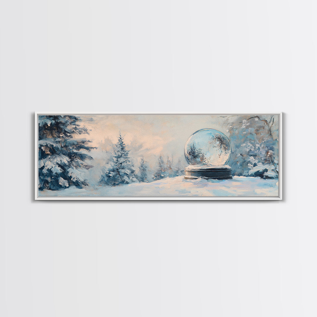 Snow Globe In Winter Forest Framed Canvas Print, Cozy Wall Art, Christmas Decor, Snowy Landscape, Holiday Gift For Living Room Decor