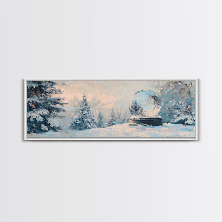 Snow Globe In Winter Forest Framed Canvas Print, Cozy Wall Art, Christmas Decor, Snowy Landscape, Holiday Gift For Living Room Decor
