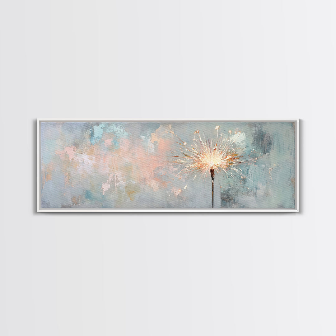 Bright Sparkler On Pastel Blue Canvas Print, Celebration Wall Art, New Year Decor, Party Wall Decor, Unique Gift For Her