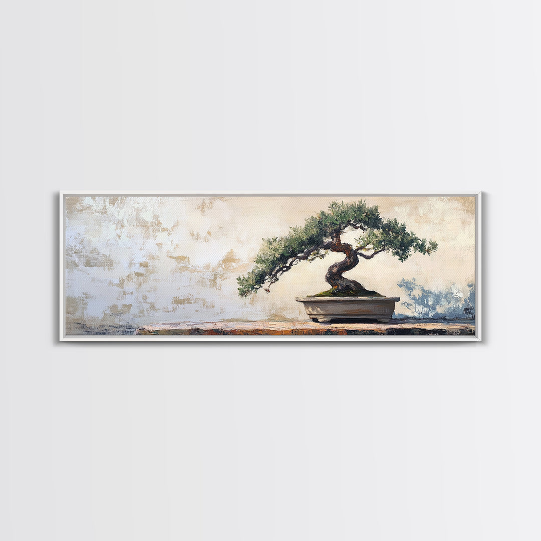 Twisted Bonsai Tree Framed Canvas Print, Japandi Zen Wall Decor, Minimalist Nature Art, Calm Office Living Room Decor Gift