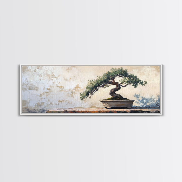 Twisted Bonsai Tree Framed Canvas Print, Japandi Zen Wall Decor, Minimalist Nature Art, Calm Office Living Room Decor Gift