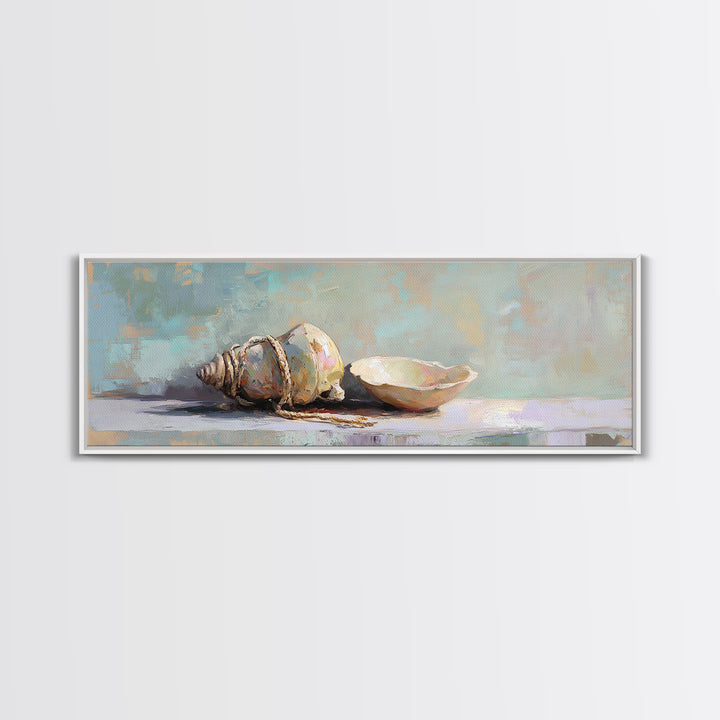 Neutral Seashell Still Life Canvas Print, Coastal Wall Art, Beach House Decor, Ocean Shell Bathroom Wall Decor Housewarming Gift