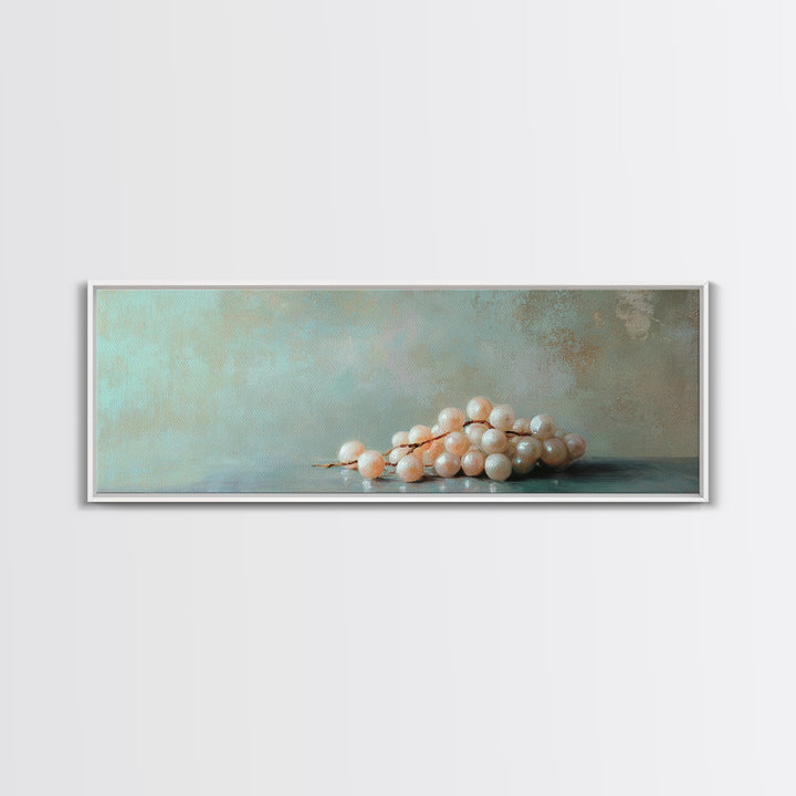 White Grape Still Life Framed Canvas Print, Elegant Kitchen Wall Art, Fruit Art, Dining Room Decor, Winery Wall Decor Gift