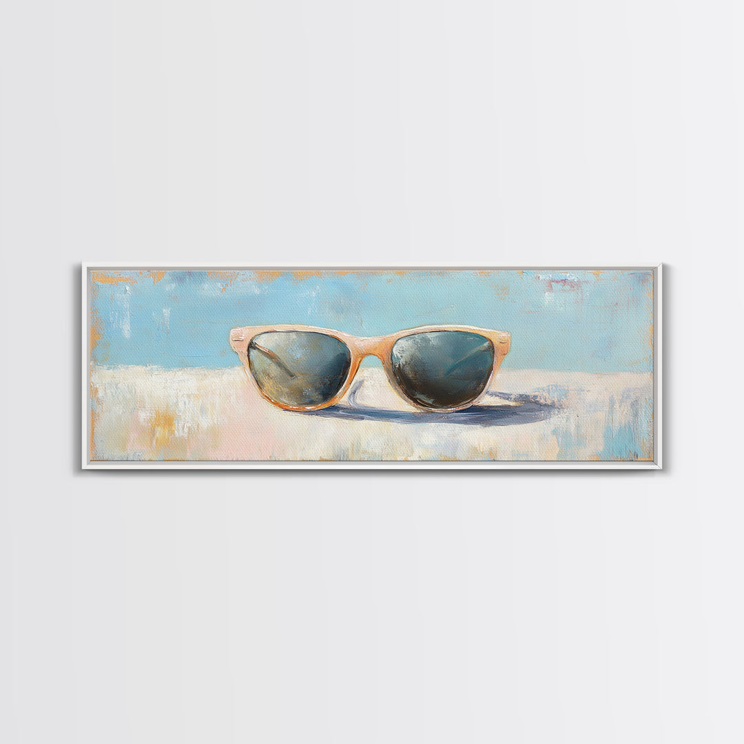 Retro Sunglasses Still Life Canvas Print, Summer Beach Wall Art, Minimalist Coastal Decor, Fashion Wall Art, Gift For Her