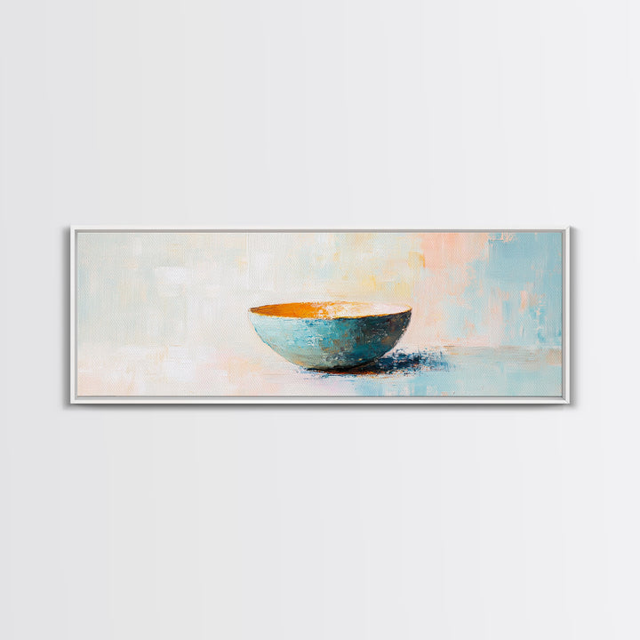 Turquoise Ceramic Bowl Canvas Print, Minimalist Kitchen Wall Art, Modern Neutral Decor, Soft Abstract Still Life Painting