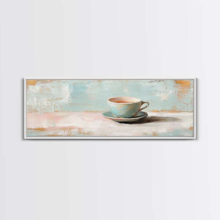 Pastel Teacup Still Life Wall Art, Cozy Coffee Bar Decor, Minimalist Kitchen Canvas Print, Soft Neutral Home Decor Housewarming Gift