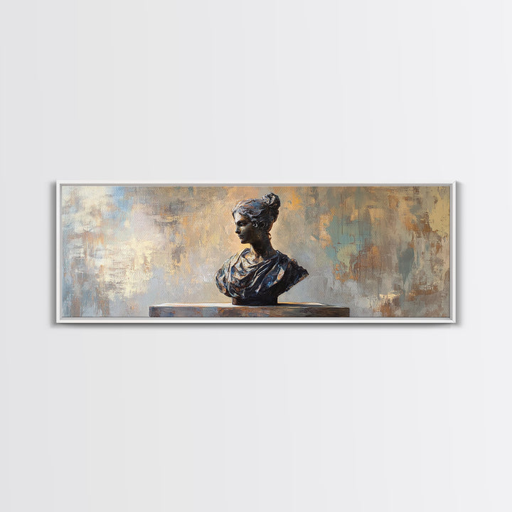 Classical Woman Bust Sculpture Framed Canvas Print, Dark Academia Wall Art, Museum Style Decor, Office Art, Timeless Gift