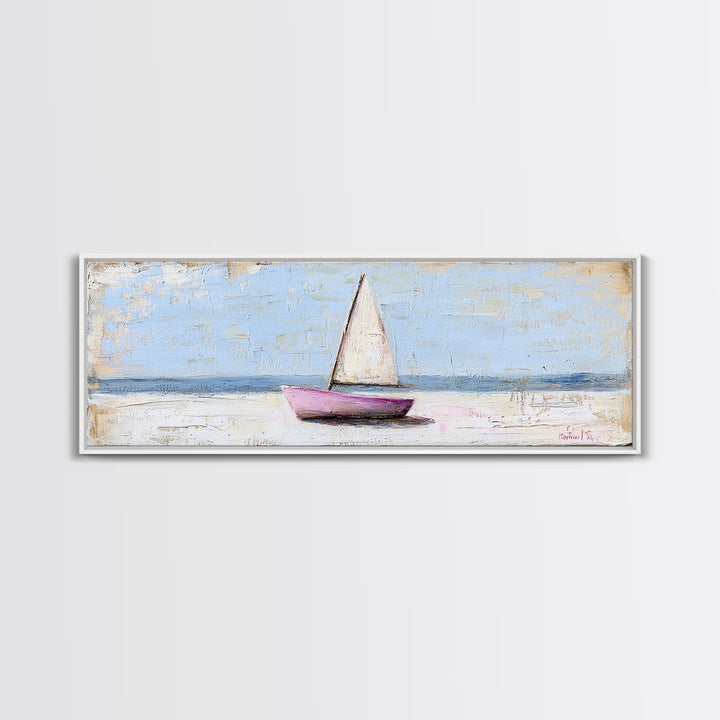 Small Sailboat On Calm Sea Canvas Print, Coastal Wall Art, Nautical Home Decor, Beach House Art, Serene Ocean Wall Decor