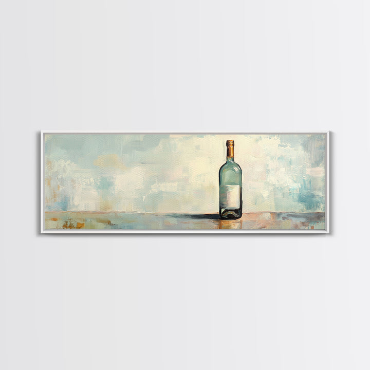 Solitary Blue Glass Bottle Still Life Canvas Print, Minimalist Wall Art, Calming Coastal Neutral Decor, Modern Living Room Art
