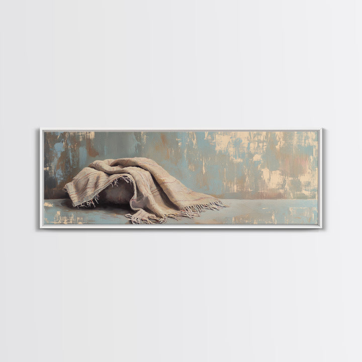Folded Linen Blanket Still Life Wall Art, Neutral Home Decor, Wabi Sabi Art, Minimalist Canvas Wall Art For Bedroom Decor