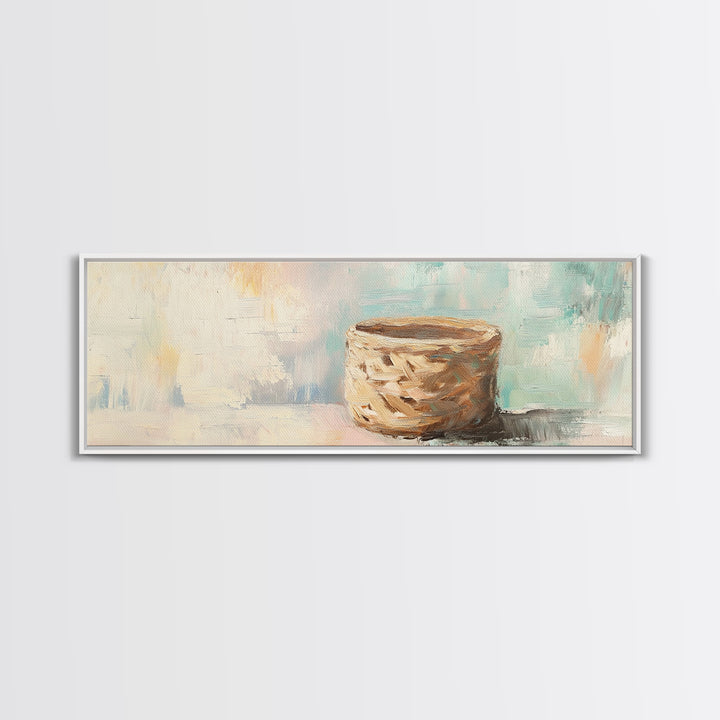 Woven Basket Still Life Canvas Print, Neutral Wall Art, Wabi Sabi Decor, Organic Modern Art For Living Room Home Decor Gift