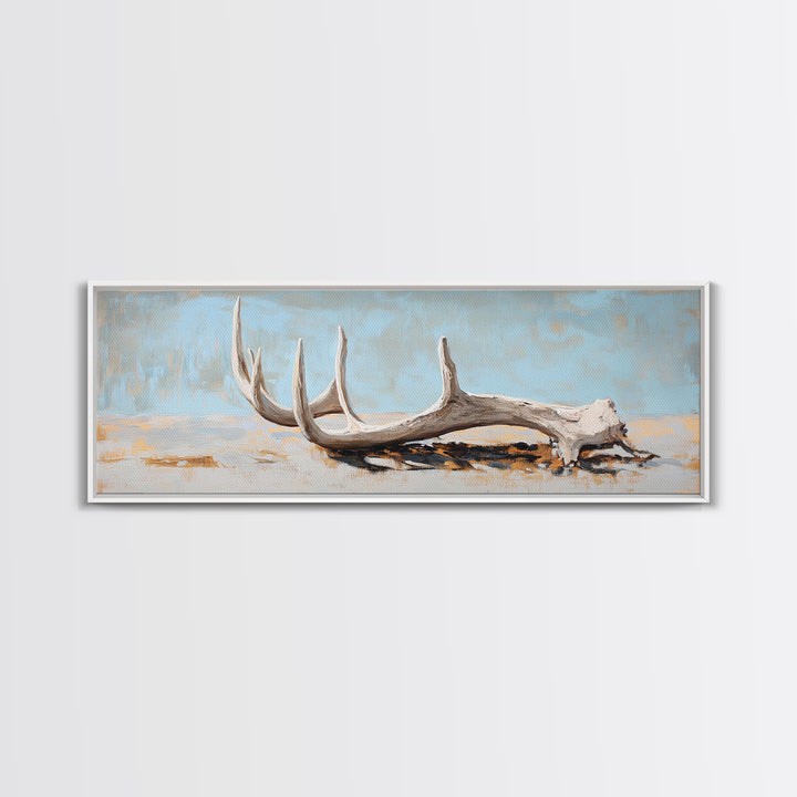 Weathered Deer Antler Framed Canvas Print, Rustic Western Wall Art, Cabin Decor, Nature Inspired Farmhouse Wall Decor Housewarming Gift