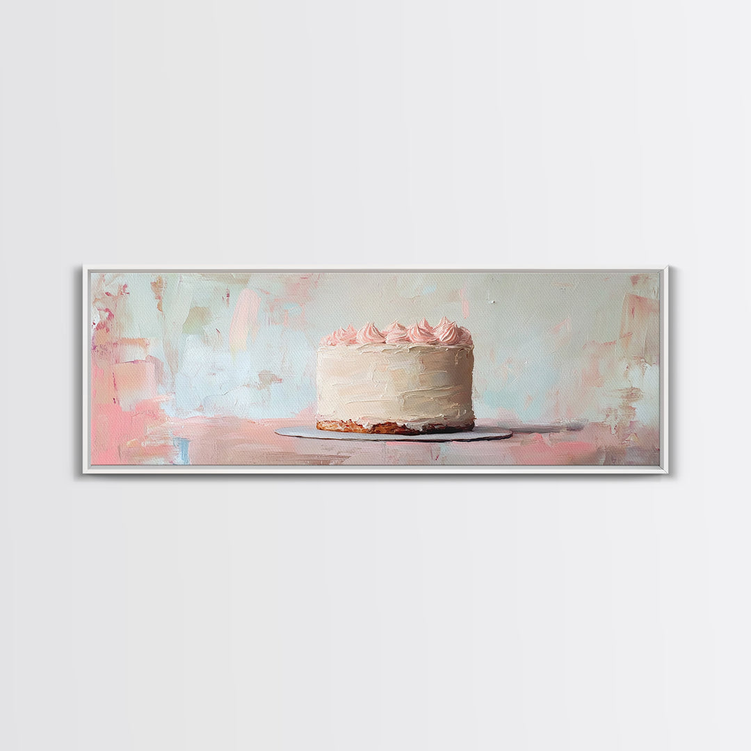 Pastel Frosted Cake Canvas Print, Cute Bakery Wall Art, Pink Kitchen Decor, Whimsical Dessert Art Birthday Gift For Baker