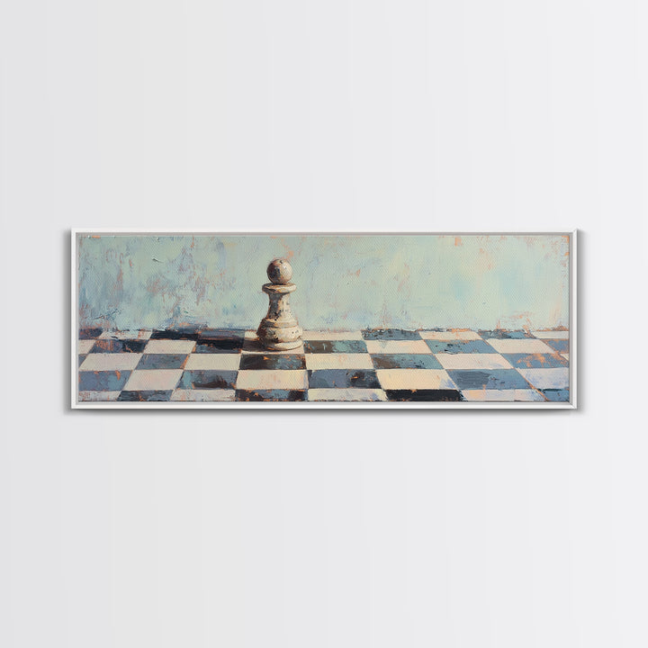 Lone Chess Pawn On Checkered Board Wall Art, Game Room Decor, Modern Office Canvas Print, Abstract Strategy Art Gift For Him