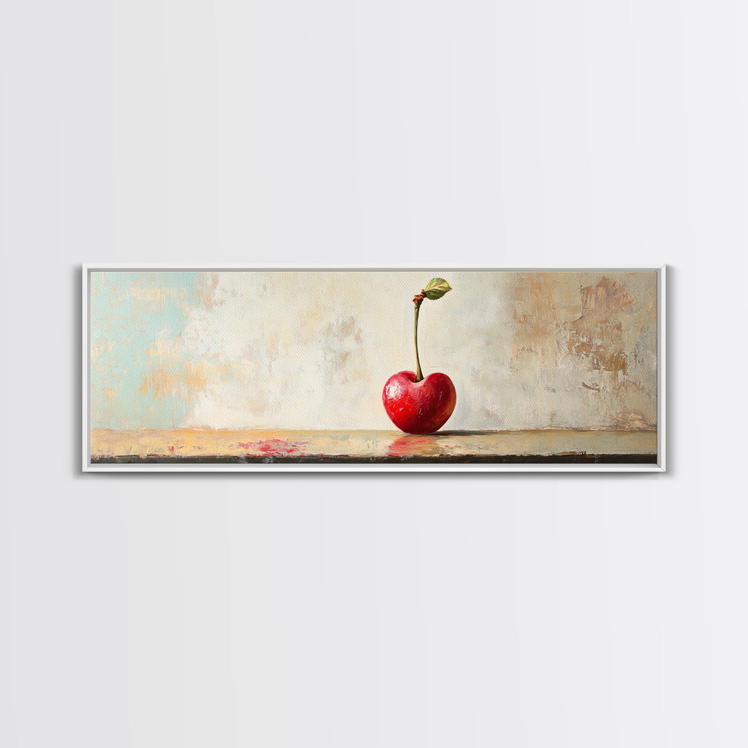 Single Red Cherry Minimal Still Life Canvas Print, Kitchen Wall Art, Modern Farmhouse Dining Room Decor, Fruit Art Gift For Her