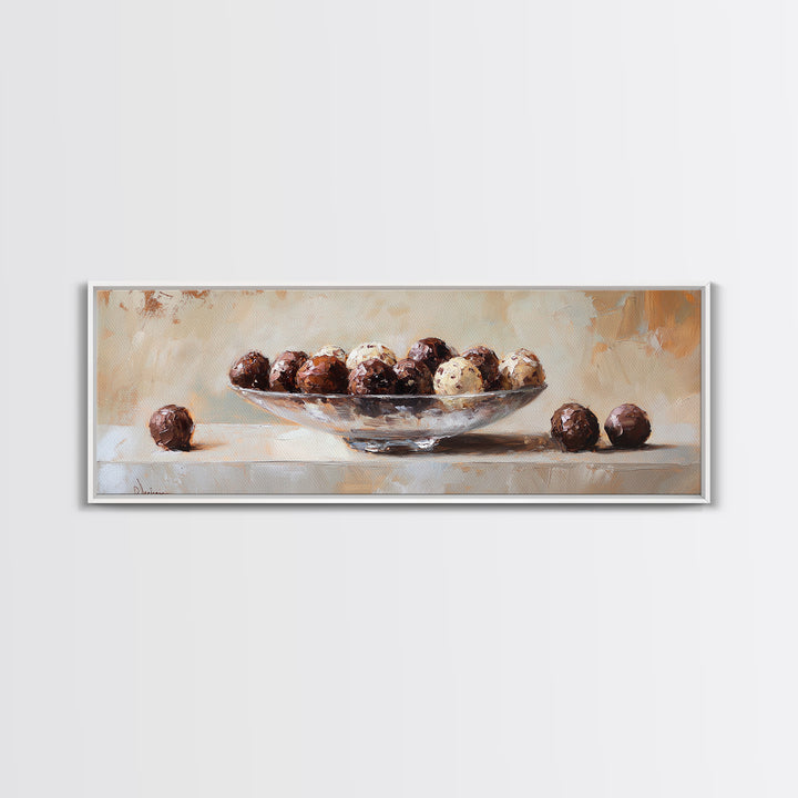 Chocolate Truffles In Glass Bowl Canvas Print, Kitchen Wall Art, Dining Room Prints, Foodie Gift, Still Life Wall Art Decor