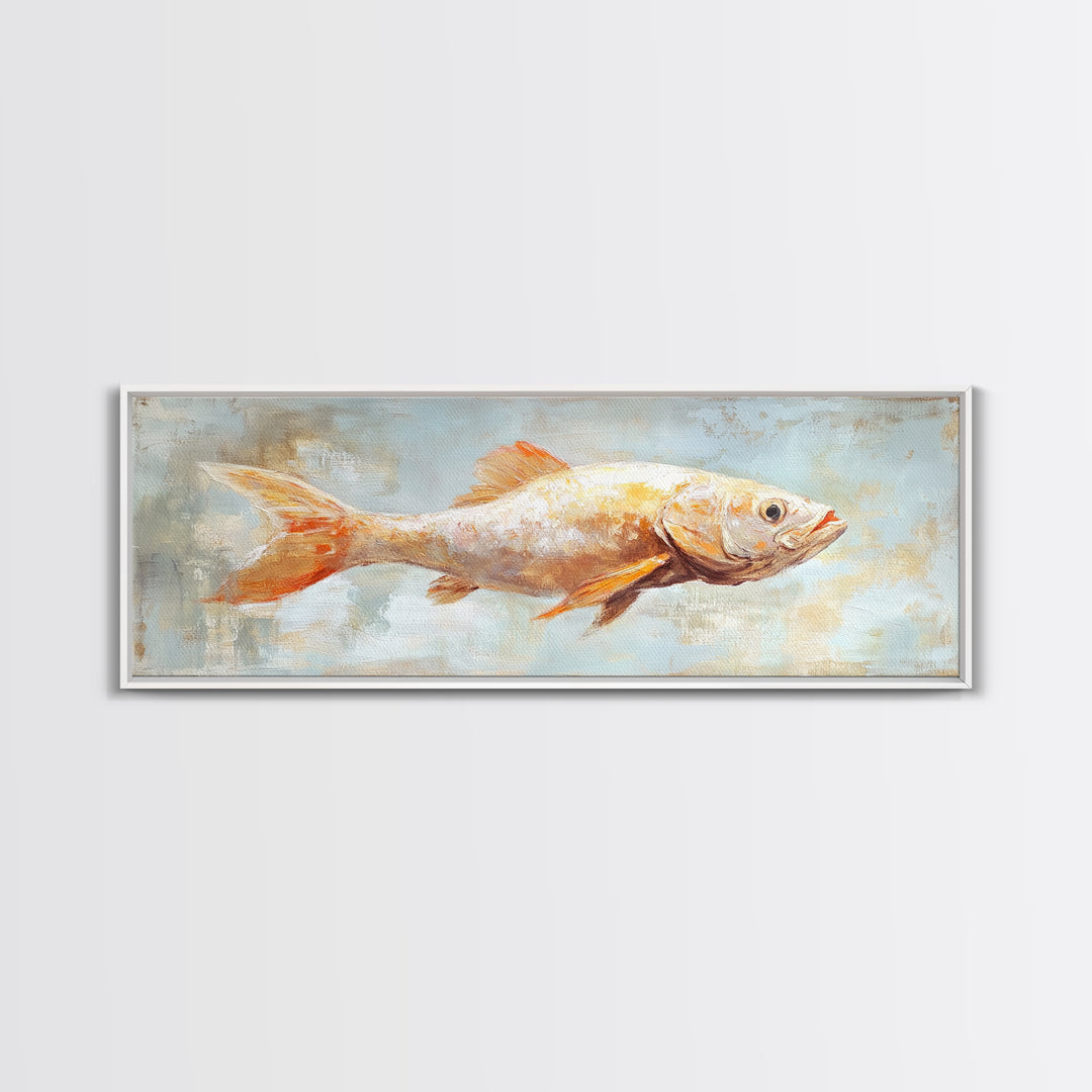 Orange Fish Painting Wall Art, Coastal Kitchen Decor, Nautical Canvas Wall Art, Ocean Animal Art Print For Beach House Decor