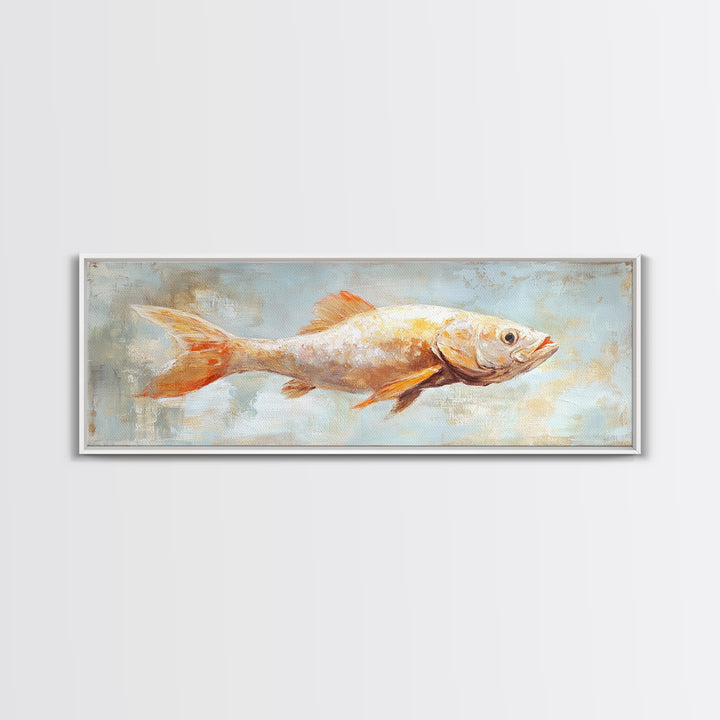 Orange Fish Painting Wall Art, Coastal Kitchen Decor, Nautical Canvas Wall Art, Ocean Animal Art Print For Beach House Decor