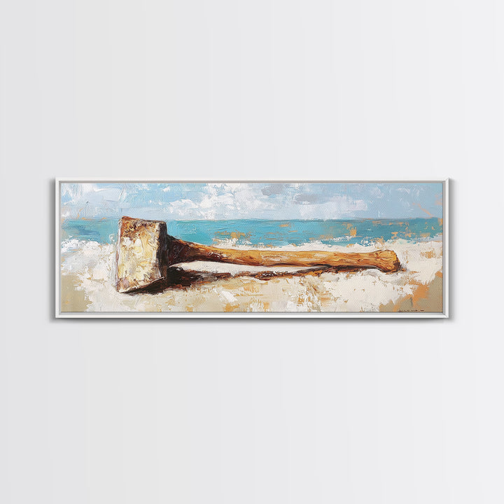 Weathered Axe On Sand Wall Art, Rustic Coastal Decor, Nautical Canvas Print, Beach House Artwork For Cabin Decor Gift For Him