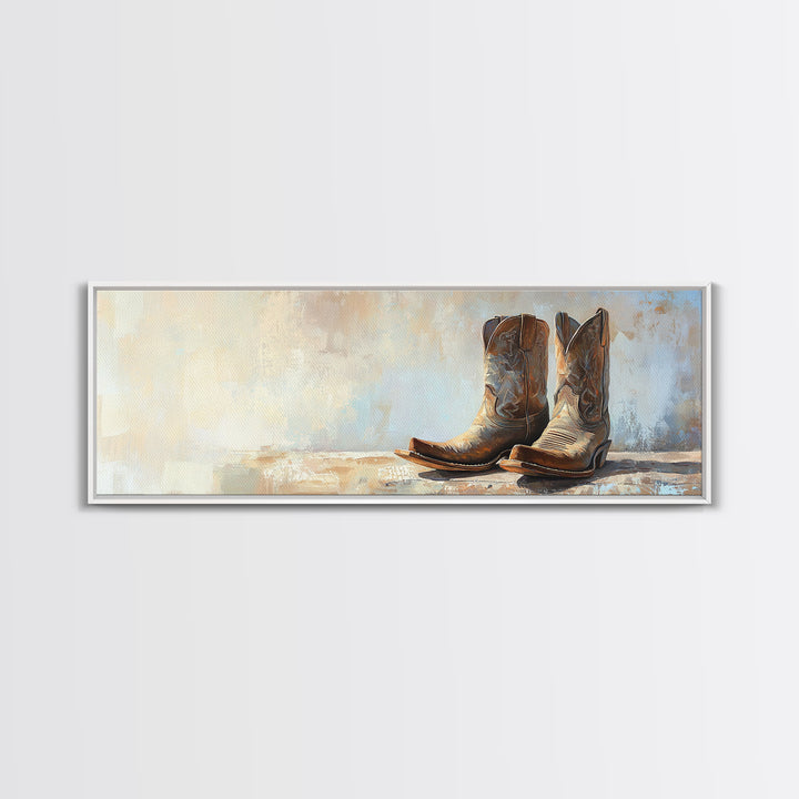 Weathered Cowboy Boots Framed Canvas Print, Western Wall Art, Rustic Ranch Decor, Southwestern Farmhouse Housewarming Gift
