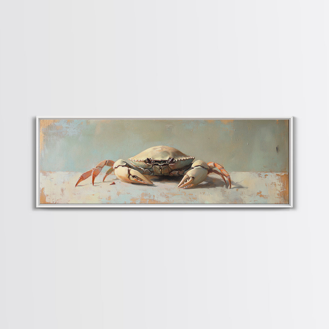 Coastal Crab Still Life Wall Art, Ocean Animal Canvas Print, Nautical Beach House Decor, Seafood Kitchen, Coastal Wall Decor