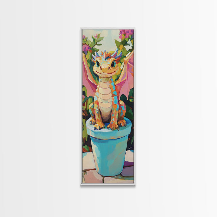 Cute Baby Dragon In Flower Pot Wall Art, Fantasy Art Print, Whimsical Nursery Decor, Kids Room Art, Unique Gift For Her