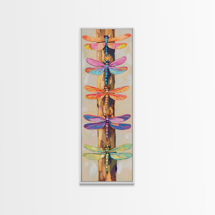Rainbow Dragonflies On Rustic Wood Wall Art, Nature Inspired Art, Insect Art Print, Whimsical Wall Decor, Garden Decor Gift