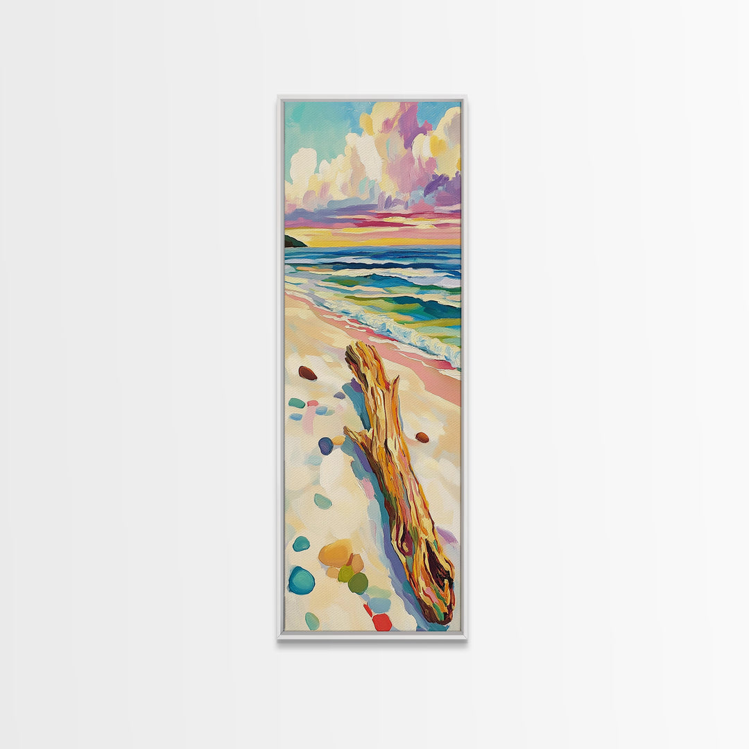 Ocean Driftwood Sunset Canvas Print, Coastal Wall Art, Beach House Decor, Seascape Painting, Living Room Wall Decor, Ocean Wall Art