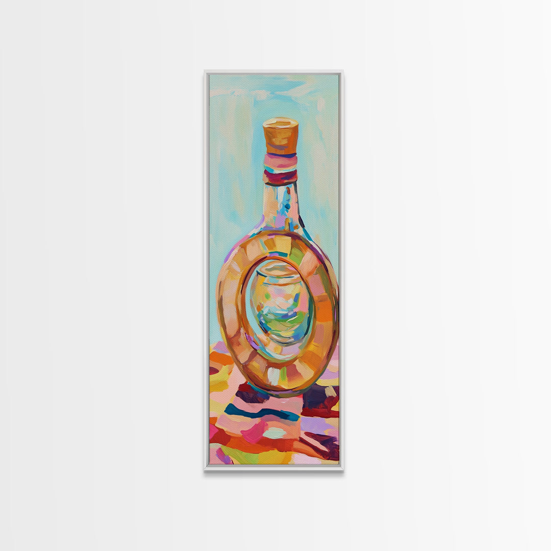 Colorful Glass Bottle Still Life Canvas Print, Modern Kitchen Wall Art, Eclectic Home Decor, Bright Bar Cart Art Print, Housewarming Gift