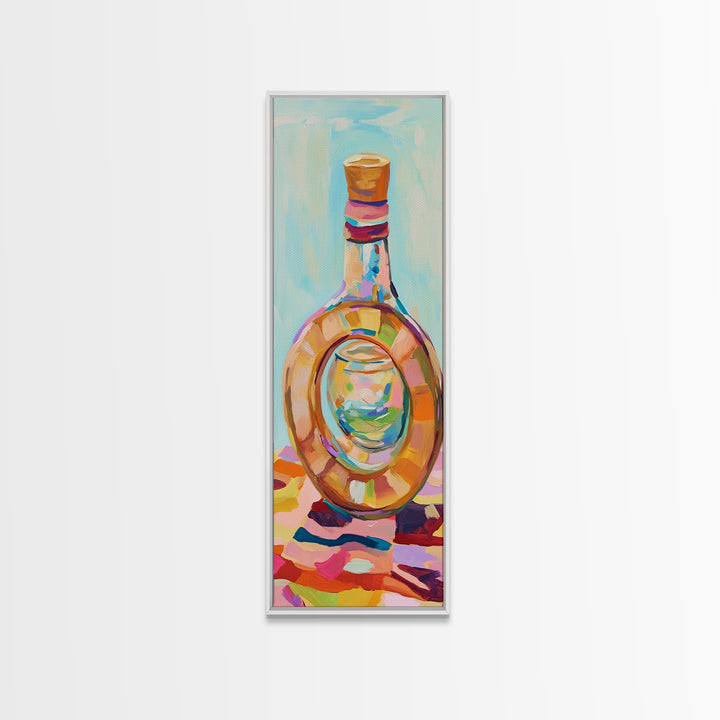 Colorful Glass Bottle Still Life Canvas Print, Modern Kitchen Wall Art, Eclectic Home Decor, Bright Bar Cart Art Print, Housewarming Gift