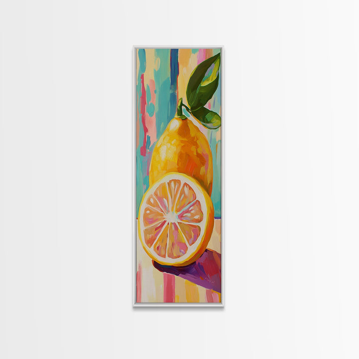 Bright Lemon Slice Still Life Canvas Print, Colorful Kitchen Wall Art, Citrus Fruit Decor, Modern Farmhouse Kitchen Gift
