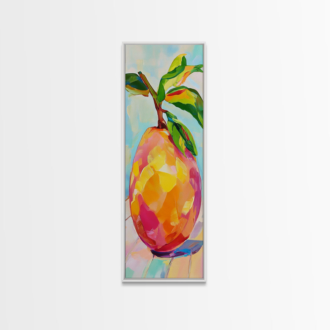 Bright Mango Fruit Painting Wall Art, Colorful Kitchen Decor, Tropical Botanical Art Print, Farmhouse Kitchen Canvas Print