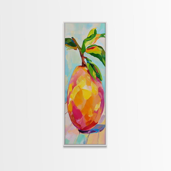 Bright Mango Fruit Painting Wall Art, Colorful Kitchen Decor, Tropical Botanical Art Print, Farmhouse Kitchen Canvas Print