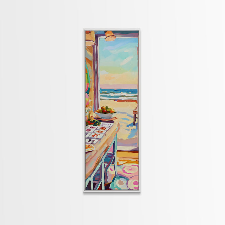 Sunny Ocean View Art Studio Wall Art, Coastal Craft Room Canvas Print, Beach House Decor For Creative Office And Kitchen