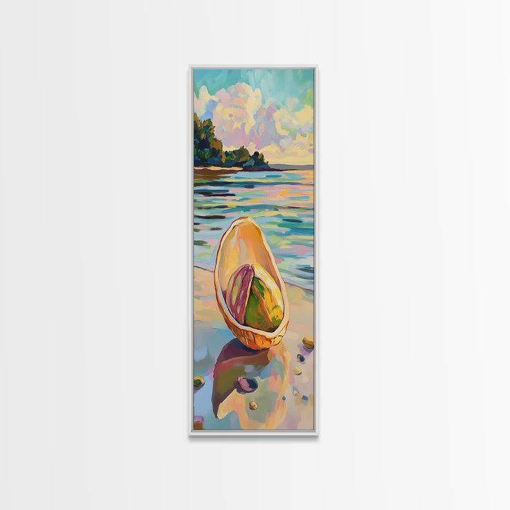 Seashell On Sunny Beach Canvas Print, Coastal Seascape Wall Art, Ocean Landscape, Beach House Decor, Summer Gift For Her