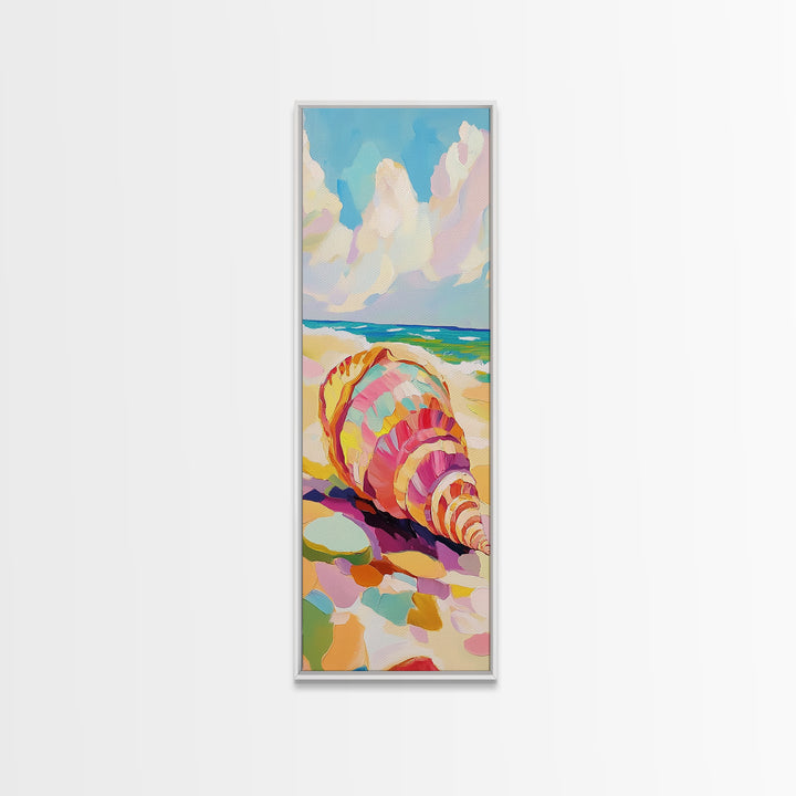 Large Seashell On Sunny Beach Canvas Print, Coastal Wall Art, Ocean Decor, Beach House Art Print, Summer Housewarming Gift