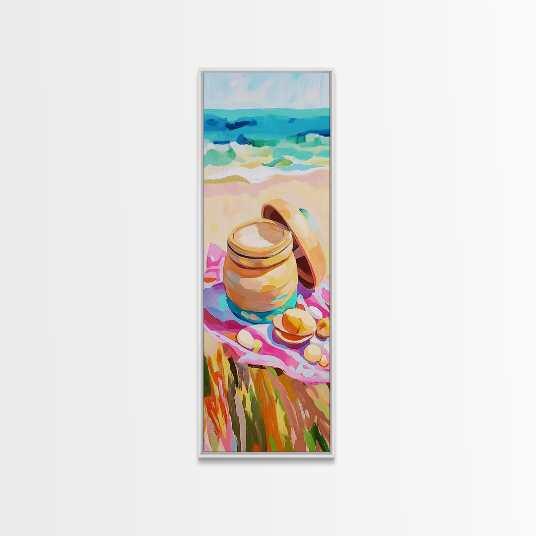Open Honey Jar With Lemons On Sunny Beach Wall Art, Coastal Kitchen Canvas Print, Foodie Wall Art, Beach House Decor Gift