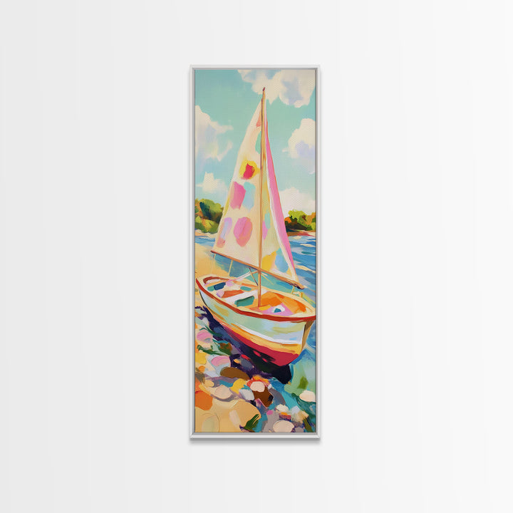 Sunny Sailboat On Blue Water Canvas Print, Nautical Wall Art, Summer Coastal Home Decor, Beach House Gift, Lake House Art