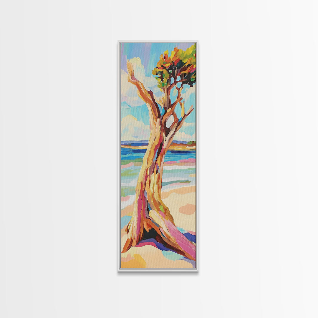 Twisted Driftwood Tree On Beach Wall Art, Coastal Landscape Print, Ocean Wall Decor, Nautical Home Decor, Living Room Art