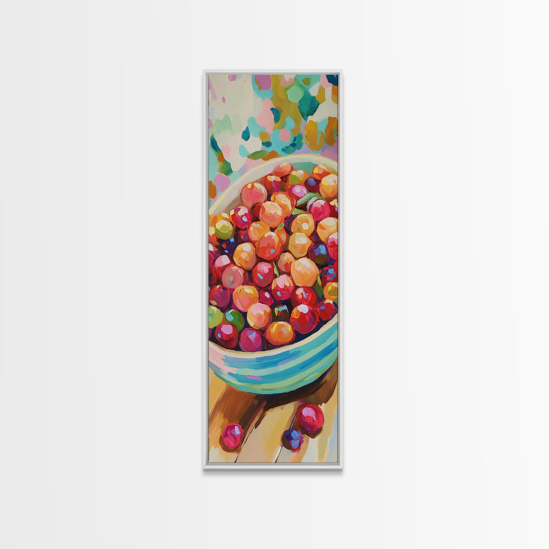 Colorful Cherry Bowl Wall Art, Vibrant Fruit Painting, Kitchen Wall Decor, Foodie Gift, Dining Room Print, Still Life Art