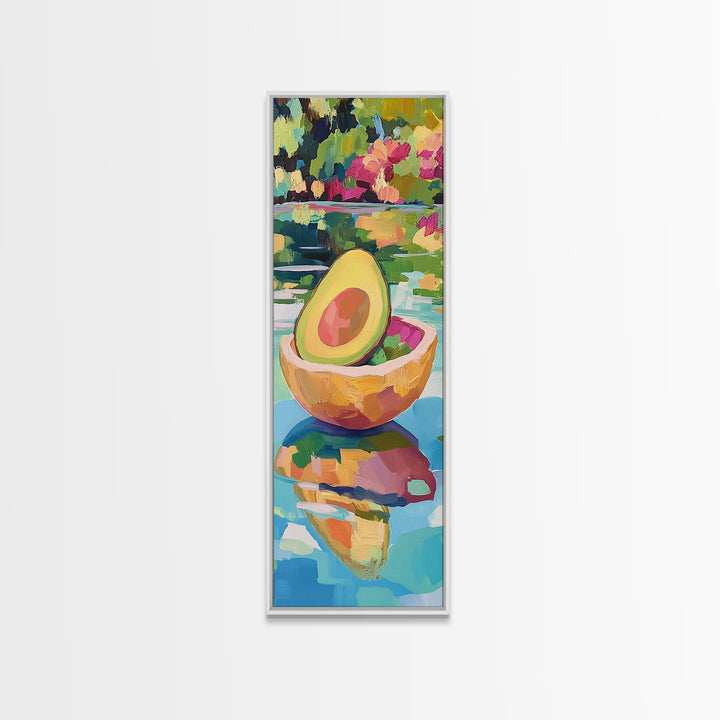 Avocado Half In Bowl Wall Art, Colorful Kitchen Print, Fresh Food Decor, Tropical Fruit Painting, Dining Room Canvas Print