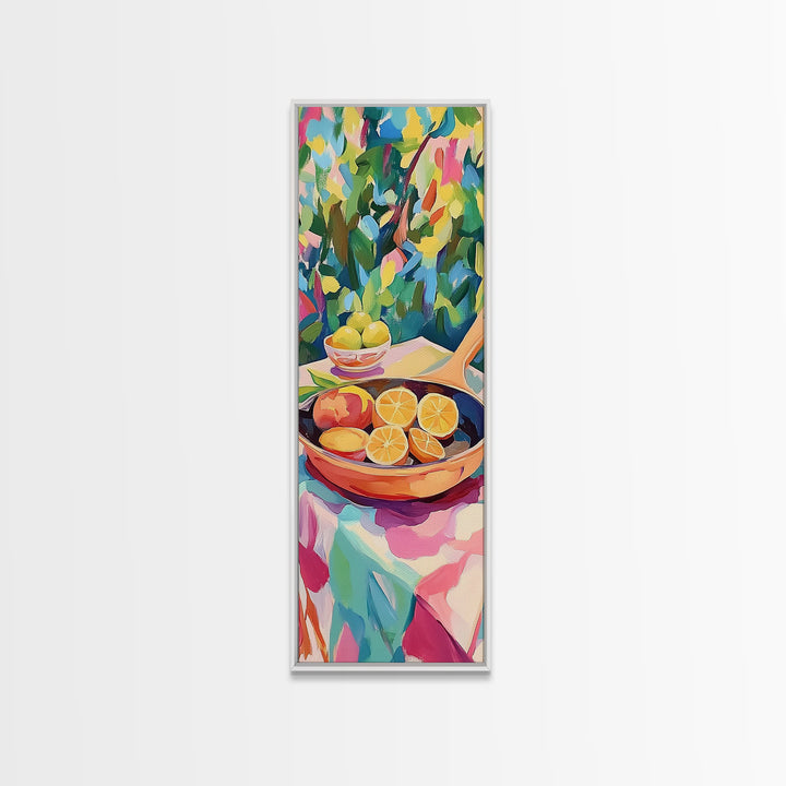 Fresh Citrus Slices In Copper Pan Canvas Print, Kitchen Wall Art, Lemon Decor, Mediterranean Food Art, Bright Dining Room Print