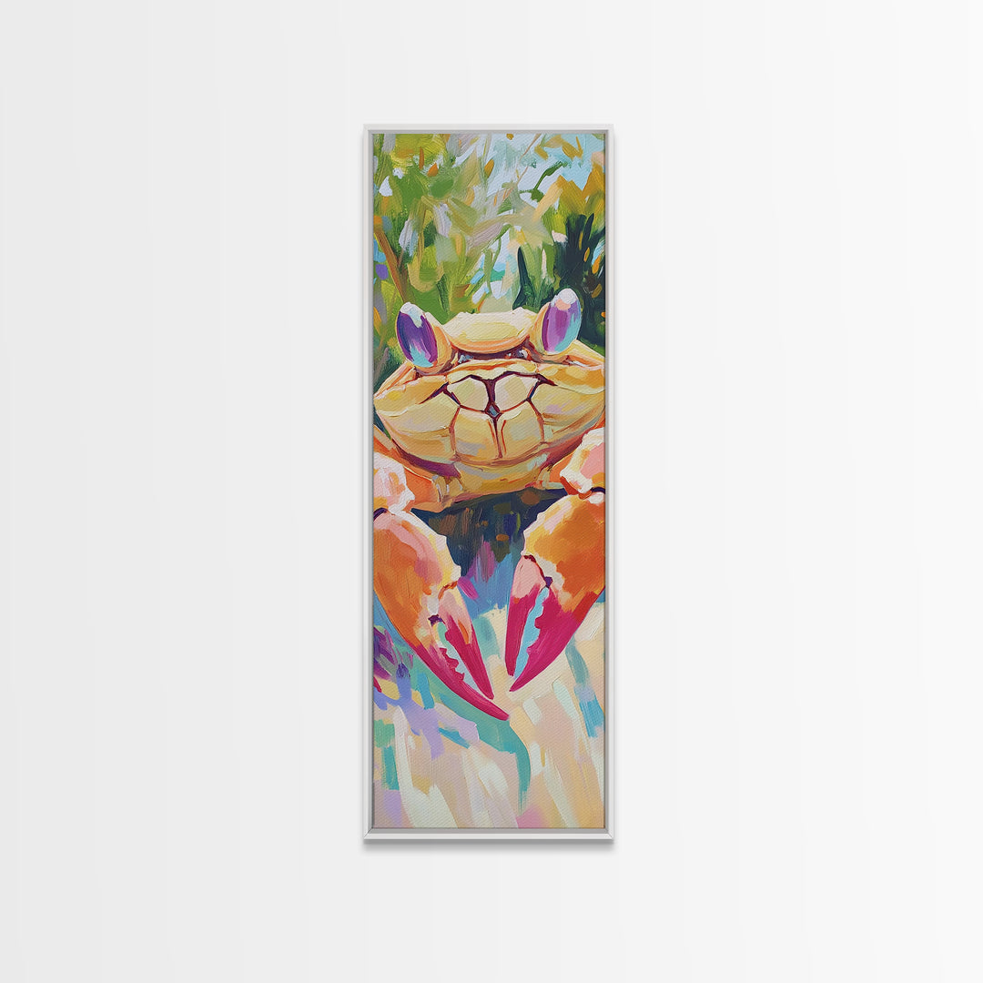 Bright Tropical Crab Portrait Canvas Print, Coastal Kitchen Wall Art, Nautical Beach House Decor, Sea Life Gift For Ocean Lovers