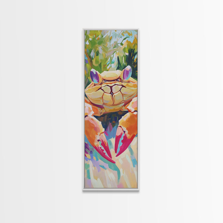 Bright Tropical Crab Portrait Canvas Print, Coastal Kitchen Wall Art, Nautical Beach House Decor, Sea Life Gift For Ocean Lovers