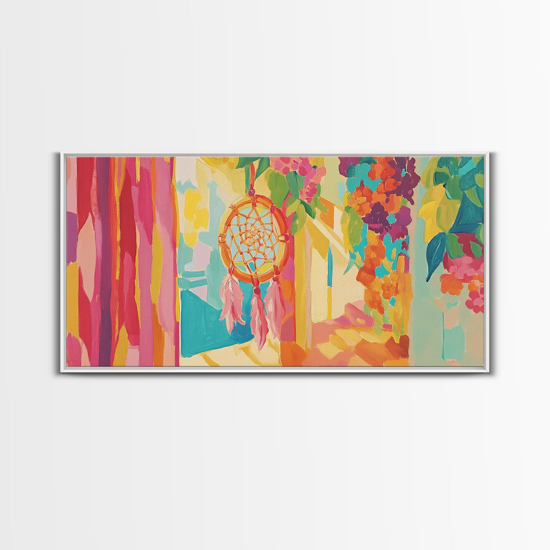 Sunlit Dreamcatcher And Hanging Plants Canvas Print, Boho Wall Art, Spiritual Home Decor, Whimsical Wall Decor Gift For Her