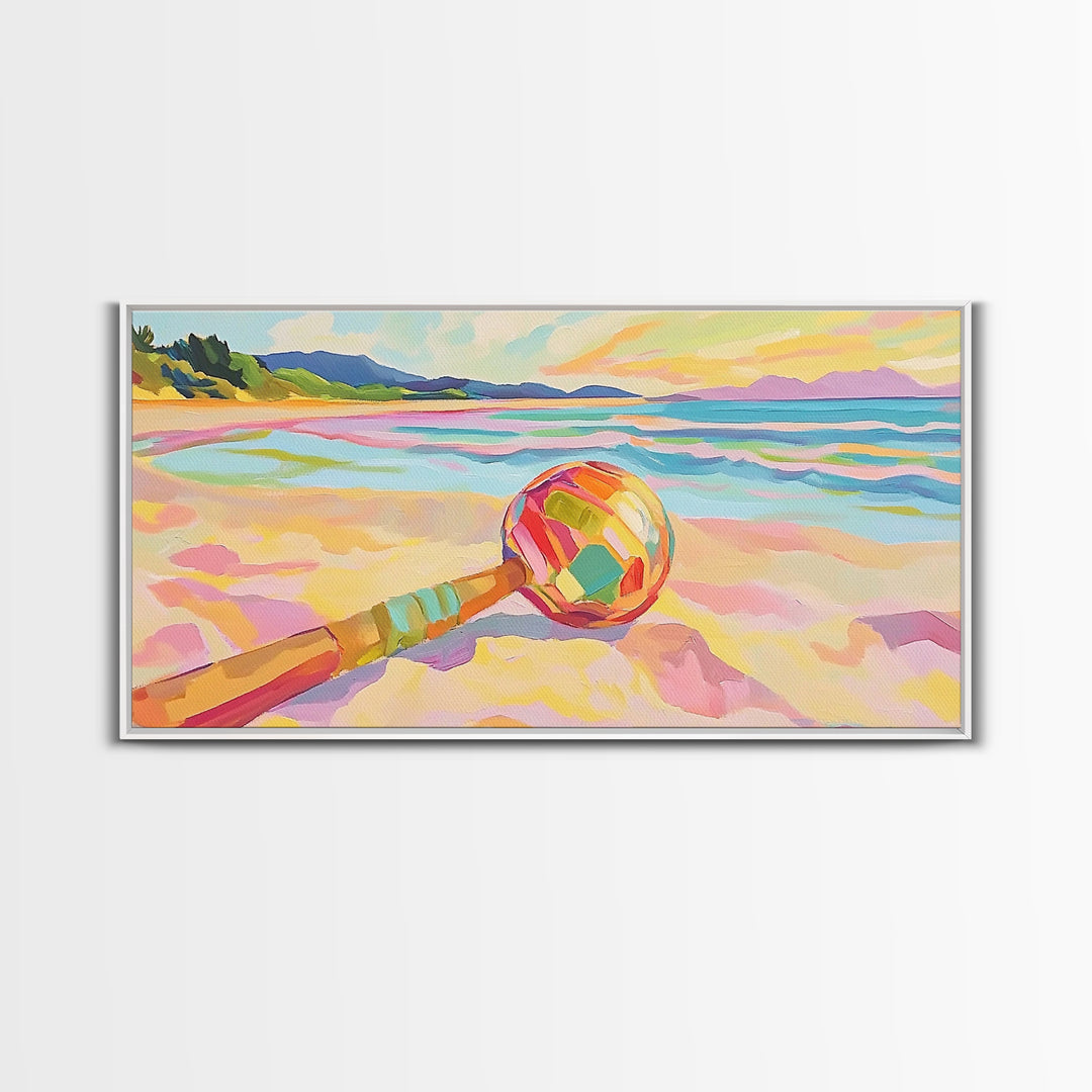 Colorful Paddle On Pastel Beach Wall Art, Coastal Wall Decor, Ocean Landscape Art, Summer Beach House Canvas Print Gift Idea