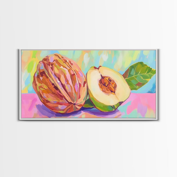 Tropical Cacao Pod And Cut Fruit Canvas Print, Colorful Kitchen Wall Art, Botanical Decor, Food Art Print, Housewarming Gift