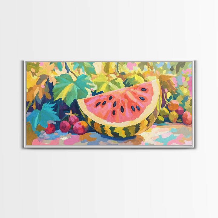 Juicy Watermelon Slice Canvas Print, Colorful Kitchen Wall Art, Summer Fruit Poster, Dining Room Decor, Food Lover Gift Idea